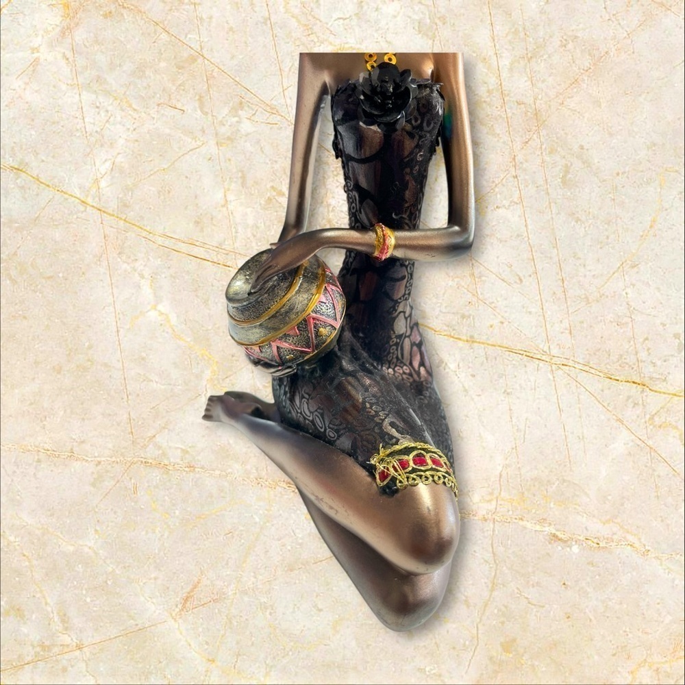African Woman Figurine Hand Painted Tribal Culture Sculpture 10.5" Decor - Picture 11 of 14